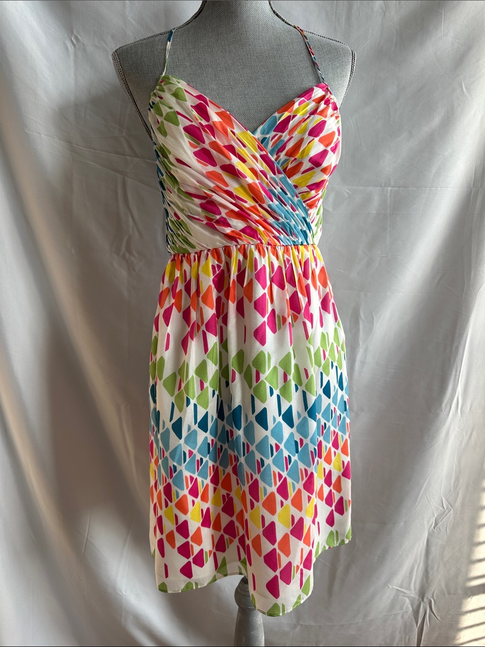 Shoshanna White Multicolor Geometric Midi Sundress